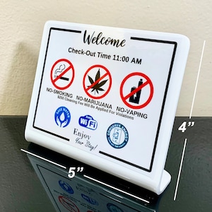 Cartel de bienvenida de Airbnb: No fumar, gráficos sobre conservación, hora de salida. imagen 2