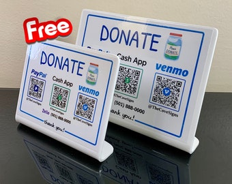 Touch-Free Donation QR Code Sign: PayPal, Venmo, Cash App, Zelle