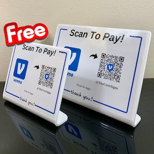 Gratis Bonus Schild - Venmo QR-Code Acryl-Schild - Für die berührungslose Zahlung in Lebensmittelgeschäften, Pop-Ups, Messen, Veranstaltungen, Friseuren mehr ..