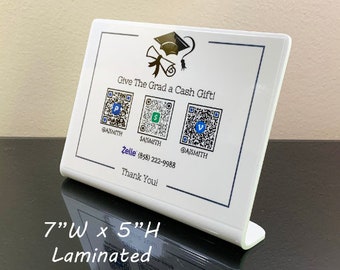 Graduation Cash Gift QR Code Sign: Venmo, PayPal, Cash App