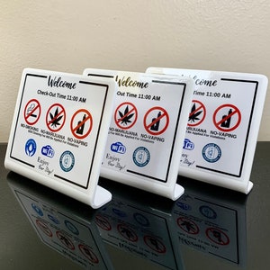 Cartel de bienvenida de Airbnb: No fumar, gráficos sobre conservación, hora de salida. imagen 3