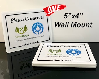 Conserve Water & Power Sign: Laminated Wall Mount for Airbnb (5" x 4")