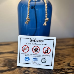 No Smoking Vaping Marijuana Sign, Airbnb VRBO Rental, 5x4 Laminated