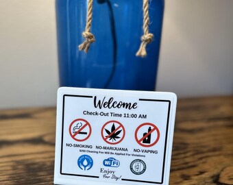 No Smoking Vaping Marijuana Sign, Airbnb VRBO Rental, 5x4 Laminated