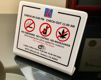 No Smoking Vaping Marijuana Hotel Room Sign
