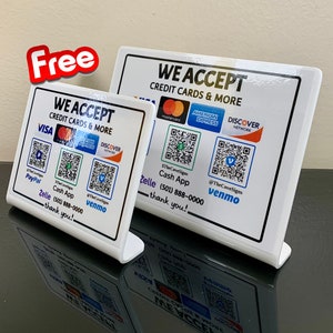 Virtuelles Zahlungsschild - Akzeptieren Sie Kreditkarte Visa, Mastercard Amex & Cash App, PayPal, Venmo, Zellen QR-Code-Zahlungsschild für Pop-Ups und Veranstaltungen