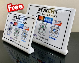 QR Code Payment Sign: Credit Card, Cash App, PayPal, Venmo, Zelle