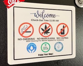 Airbnb Welcome Magnetic Sign: No Smoking, Conserve Energy (5" x 4")