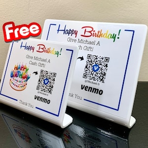 Venmo QR-Code Geburtstagsparty-Schild - KOSTENLOSES Bonus-Schild - Schneller Versand - Bargeldgeschenk Geburtstagsfeier Geschenk Mama Papa Tochter Sohn oder Freunde