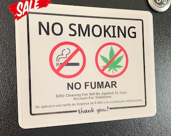 Tweetalig niet roken/marihuana acryl magneetbord - Airbnb, verhuur (5" x 4")