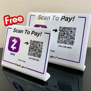Gratis Bonus Schild - Zellen QR-Code Acryl-Schild - Für einfache berührungslose Zahlungen, Verwendung bei Veranstaltungen, Shows, Einzelverkauf, Pop-Ups, Flohmärkten und mehr