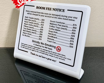 Acrylic Room Fee Notice Sign: Airbnb, Hotel, VRBO