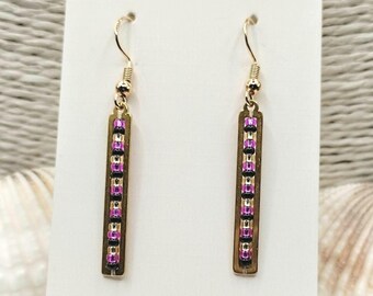 Pendientes largos de cuentas de semillas de oro morado: geométricos, Miyuki, rectangulares, minimalistas