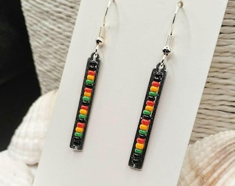 Pendientes rastafaris de cristal jamaicano: cuentas de semillas, varilla rectangular larga, minimalistas y delicados de estilo africano.