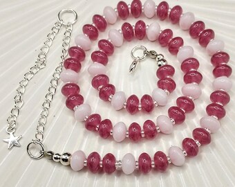 Collar de cuentas redondas rosas: cuentas de ábaco de cristal checo, longitud ajustable, color fucsia claro