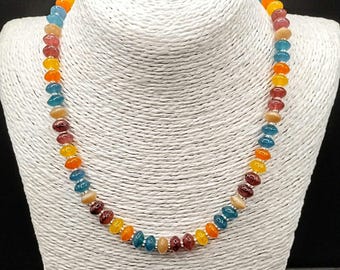 Multicolored Necklace: Abacus Beads, Czech Glass, Orange Yellow Blue Red, Adjustable Length, Boho Jewellery