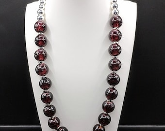Collar de cuentas de vidrio con diseño de uva higuera morada: joyería llamativa de vidrio soplado, cierre de palanca chapado en plata,