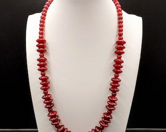 Collar de cuentas redondas rojo rubí oscuro: longitud ajustable, joyería color burdeos.