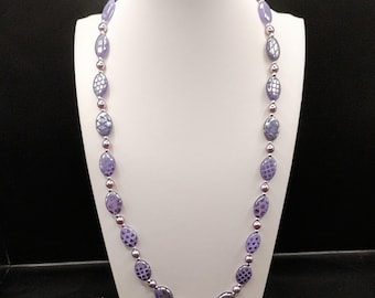 Lilac Purple Lavender Necklace: Oval Flat Czech Glass beads, Dainty Long, Bohiemian, Adjustable