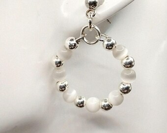 White Faux Pearl Hoop Earrings: Sterling Silver Plated Beaded Dainty Hoops. Wedding, Anniversary, Studs