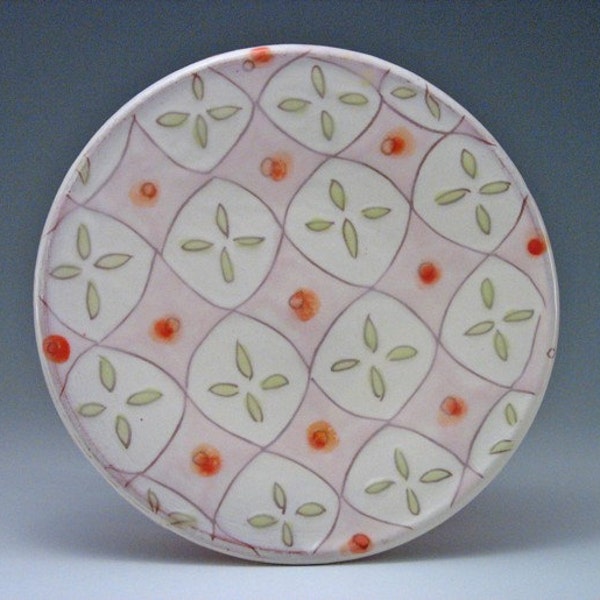 RESERVED FOR NAOMICLEARYCERAMICS -Pink and White Dinner plate