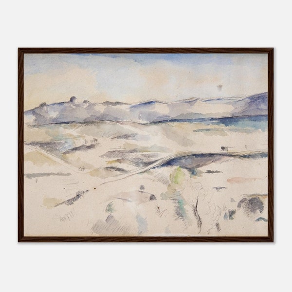 The Chaine de l'Etoile Mountains. By Paul Cezanne. Premium Matte Paper Wooden Frame. Ready to hang White Blue Abstract Landscape Wall Art