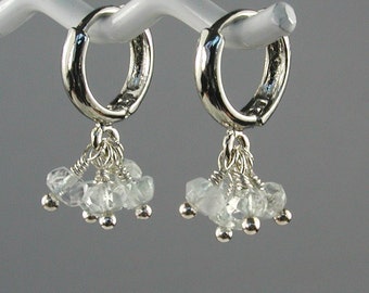 Aquamarine and Silver Hoop Earrings - Petite Flirty Mini-hoops