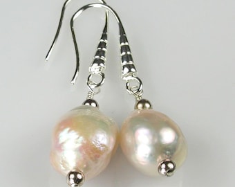 Creamy Baroque Pearls With Silver Ear Wires