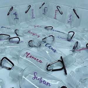 Personalised Travel Hand Sanitiser carabiner Hand Gel 50ml refillable Bottle Hand Bottle with Clip Hand Gel Sanitiser Bottles Lanyard Clip