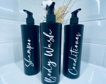 Personalised Matt Black 500ml Inspired Re Fillable Bathroom Pump Bottles Reusable Soap Dispenser Hand Wash Reusable Dispenser Bottles