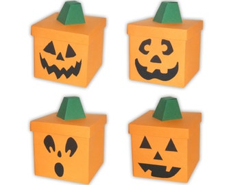 Carved Halloween Pumpkin Jack O'Lantern Digital PDF Favor Gift Box Printable Color Template (custom faces available)