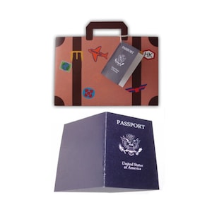 Ensemble de valises grand voyageur PDF numérique Modèles couleur imprimables Sac cadeau, étiquettes cadeaux et cartes vierges (personnaliser les couleurs et le pays)