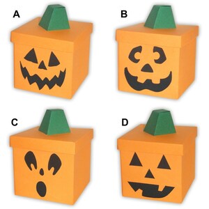 Carved Halloween Pumpkin Jack O'Lantern Digital PDF Favor Gift Box Printable Color Template custom faces available image 2