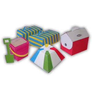 Beach Party Sommer Set Geschenk Box Druckbare Farbvorlagen PDF (Flip Flops,Cooler,Wasserball,Sand Eimer Schaufel--benutzerdefinierte Farben)