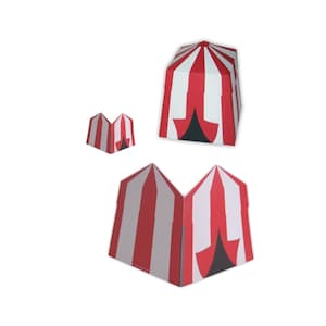 PDF digital Carnival Circus Tent Set Caja de regalo en color imprimible, etiquetas de regalo y plantillas de tarjetas/invitaciones en blanco (colores personalizados disponibles)