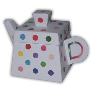 Multi farbige Regenbogen Tupfen Teekanne Geschenk Box druckbare Farbe Vorlage digitale PDF