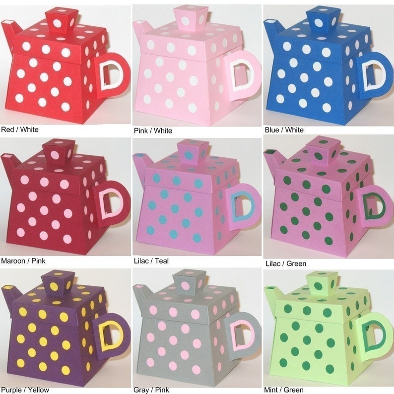 Polka Dot Teapot Favor Gift Box Printable Color Template Etsy