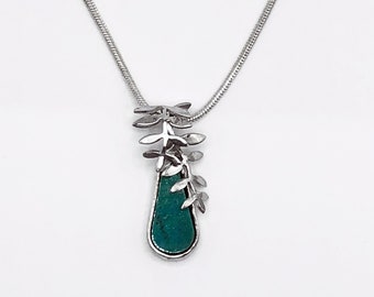 Turquoise Fern Silver Pendant