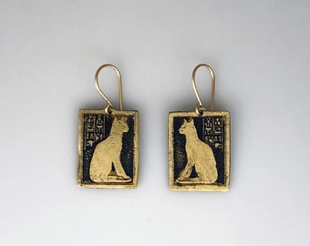Bronze Egyptian Cat Earrings