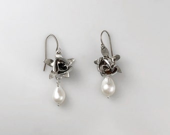 Pearl Rose Silver Earrings