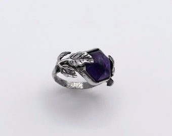 Silver and Amethyst Leaves Ring