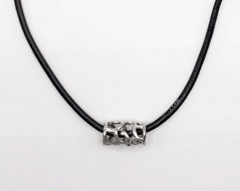 Silver Abstract Bead Leather Necklace