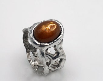 Silver Abstract Sunstone Ring
