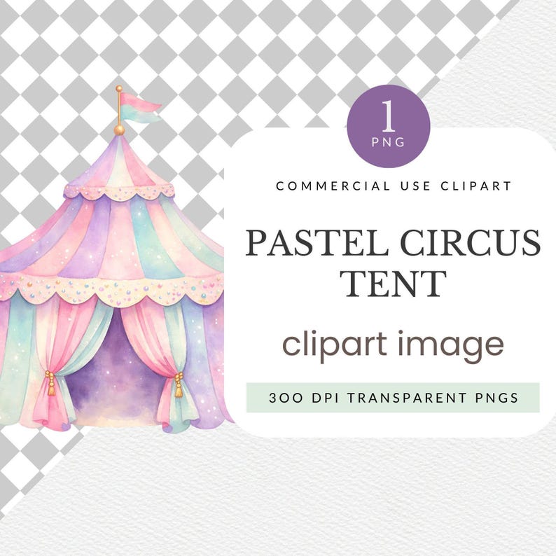 Pastel Circus Tent Clipart Pack for Commercial Use, Watercolor Carnival ...