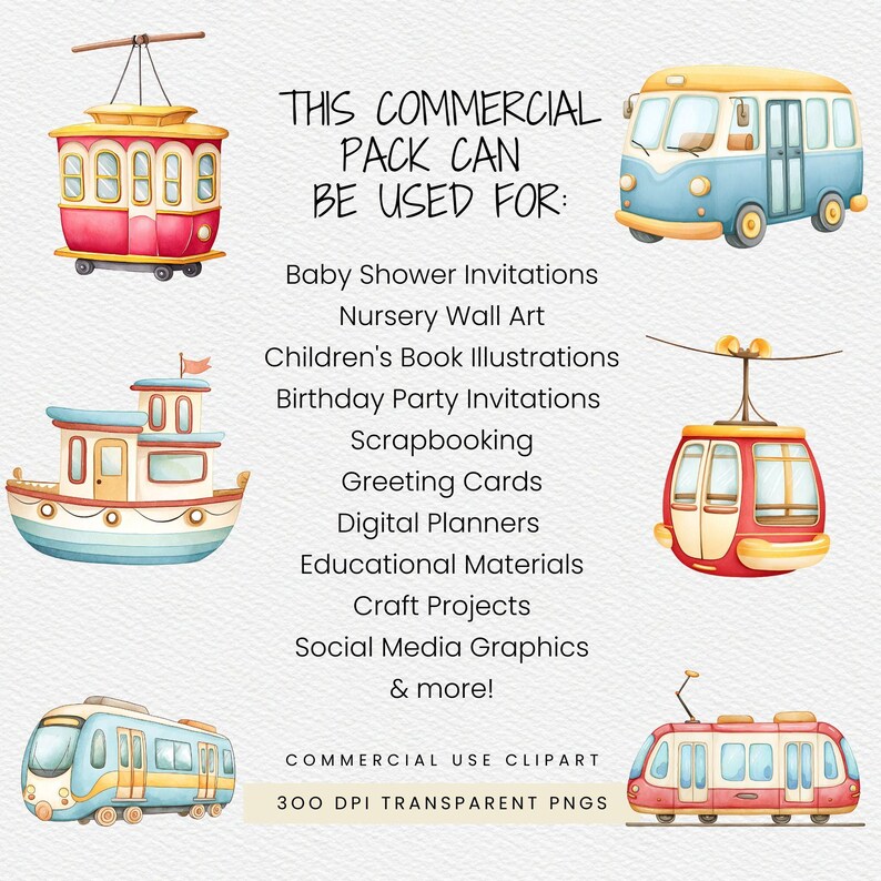 Public Transportation Clipart Pack for Commercial Use, Watercolor ...