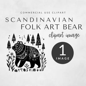 Pack de cliparts ours art folklorique scandinave pour usage commercial, clipart scandinave, art folklorique nordique PNG, animaux de la forêt, téléchargement numérique