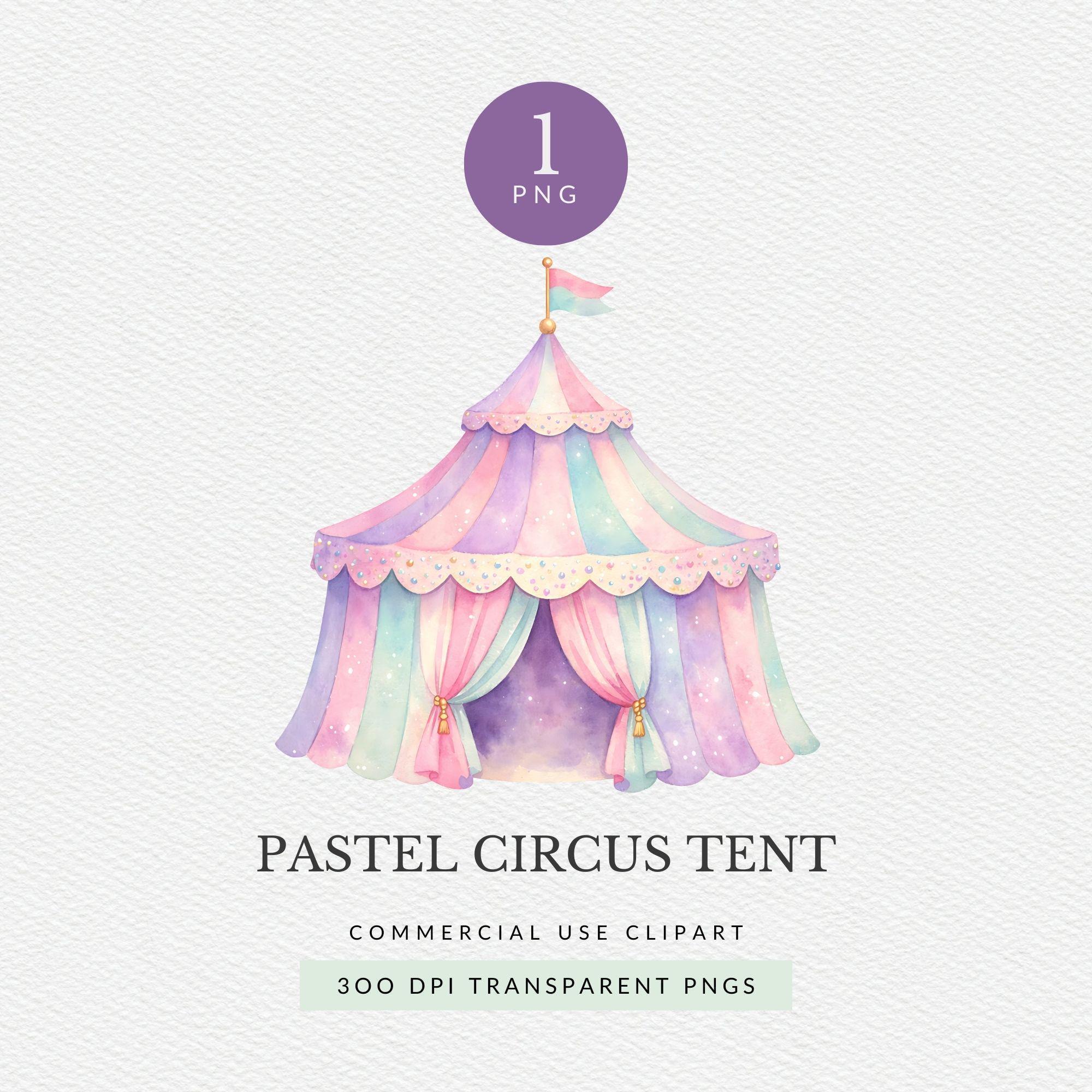 Pastel Circus Tent Clipart Pack for Commercial Use, Watercolor Carnival ...