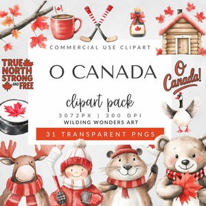 O Canada Clipart-Pack für kommerzielle Nutzung, Canada Day, Ahornblatt, Kanadische Tiere, Ahornsirup, Hockey, Canada Day Spaß, DIGITAL DOWNLOAD