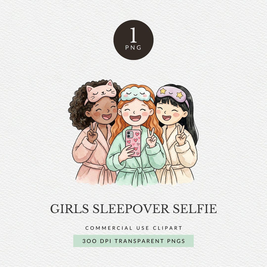 Girls Sleepover Clipart Pack for Commercial Use, Slumber Party PNG, BFF ...