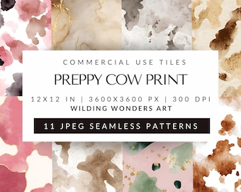 Preppy Cow Print Seamless Pattern Pack – Pink Cowhide Digital Papers, Western Seamless, Coquette Bow Repeat Pattern, (Digital Download)